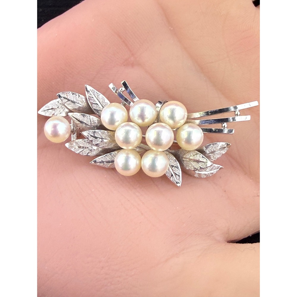 Vintage Japanese Akoya Pearl Spray Brooch Sterling Silver Pendant Convertible